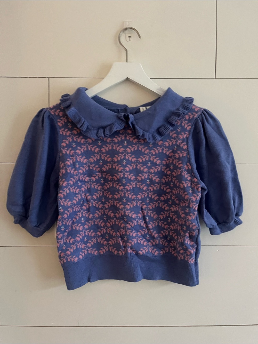 Janie and Jack Blue Sweater with Pink Floral and skirt matching set